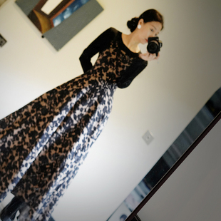 此岸歌声*原创-黑拼米白底花朵春秋款连衣裙 罗马假日(售完即止