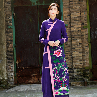 此岸歌声*原创设计店-紫色夹衣款绣花旗袍古诗十九首（即将下架）