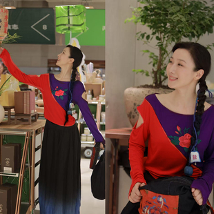 此岸歌声*原创设计店-红紫拼色漏洞绣花T（33件）