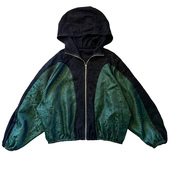 原创 墨绿暗花织锦缎拼黑色宽松大外套 均码 此岸歌声 9件