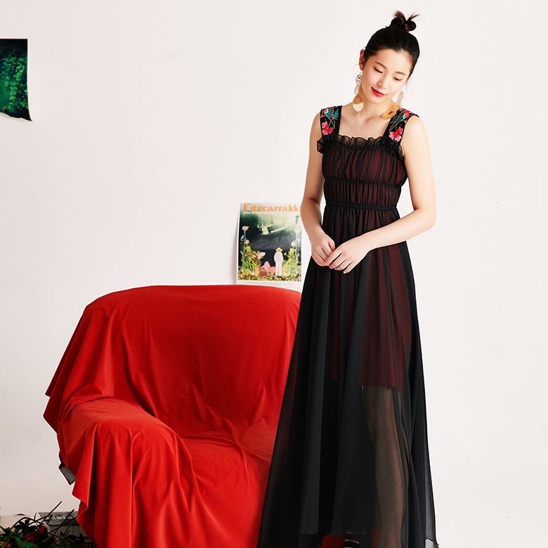 此岸歌声原创设计树皮松桃吊带裙