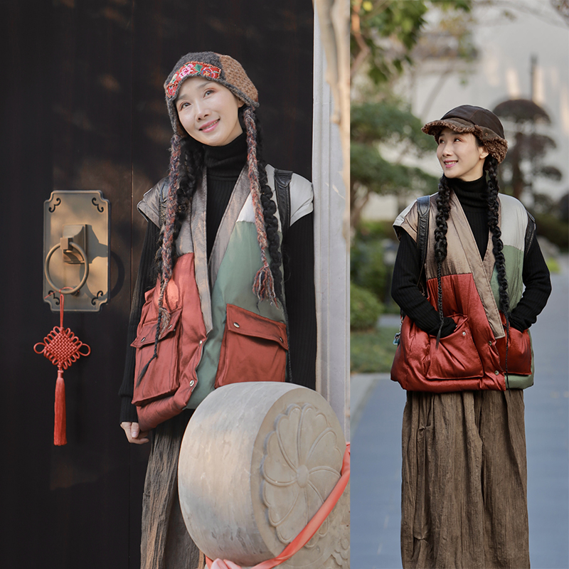 此岸歌声原创设计拼色羽绒服