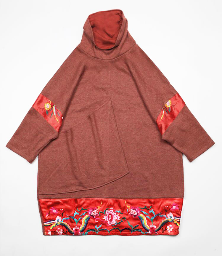 此岸歌声*铁锈橘绣花毛衣大袍子（均码，8件）