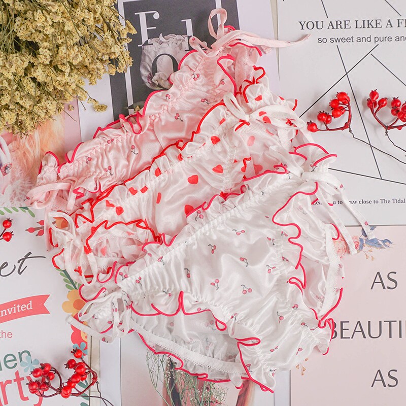 少女内裤可爱胖次日系印花低腰系带花边爱心樱桃雪纺面包三角内裤,女士内衣/男士内衣/家居服,平角裤,淘宝优惠券,粉丝福利购,淘宝优惠卷