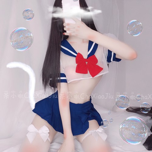 茶小啾少女齐短裙海军半乳透明水手服学院性感情趣套装半乳超短裙 - 封面