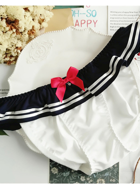茶小啾海军风日系动漫二次元胖次女可爱蝴蝶结cos均码牛奶丝内裤