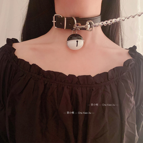 合金PU铃铛女朋克项圈暗黑牵引绳