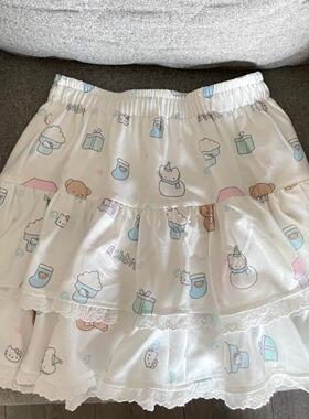 Ruibbit原创雪国小猫白色蛋糕蕾丝花边蓬蓬短裙女印花可爱日系