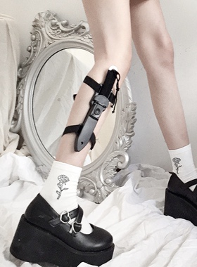 Ruibbit原创玫瑰诗搭配短袜小腿袜绑腿饰品ins亚文化印花纯棉白色