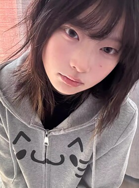 Ruibbit原创颜文字印花外套连帽短款卫衣灰色少女亚文化拉链休闲