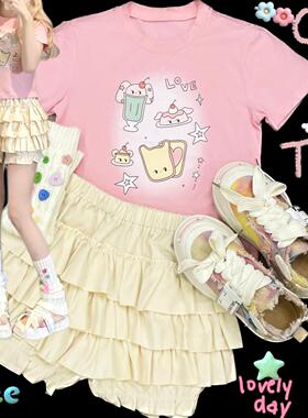 Ruibbit原创粉色昭和甜品印花可爱少女休闲t恤女上衣短袖亚文化