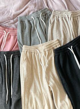 Ruibbit抽绳加绒长裤子女休闲宽松阔腿显瘦秋冬多色复古直筒加厚