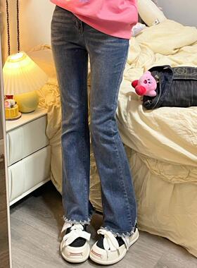 Ruibbit 毛边牛仔裤蓝色韩版修身显瘦女喇叭潮牌通勤秋冬包邮