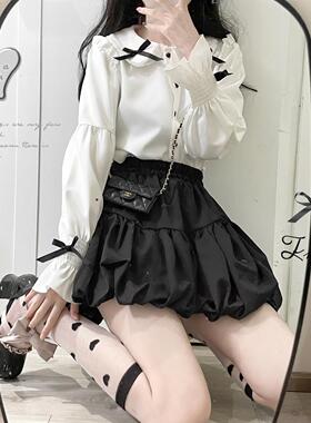 Ruibbit「伯爵小姐」原创半身花苞短裙公主风少女法式黑棕色包邮