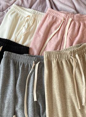 Ruibbit抽绳加绒长裤子女休闲宽松阔腿显瘦秋冬多色复古直筒加厚