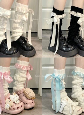 Ruibbit洛丽塔蝴蝶结丝带袜套少女麻花亚文化显瘦堆堆袜腿套