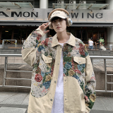 外景港风潮文艺男夹克个性日系宽松刺绣碎花外套2881P75控108，男装夹克，电商A029A