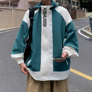 春装港风连帽外套 拼接时尚冲锋衣痞帅潮男休闲夹克 2662 P65控88图片