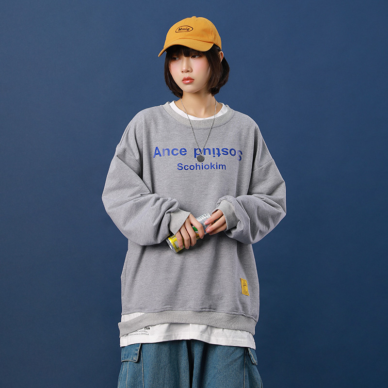 Blue wall spring and autumn men's sweater student's two long sleeve round neck Pullover