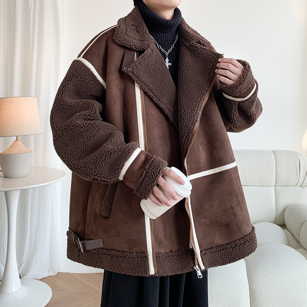 港风潮牌个性外套羊羔绒棉服男加厚皮毛一体棉衣2906P118控168，男装棉衣，电商A029A