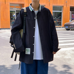 2020 Hong Kong Style Japanese fashion men's shirt student loose small collar Long Sleeve Shirt
