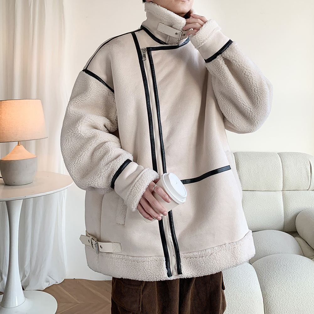 港风潮牌个性外套羊羔绒棉服男加厚皮毛一体棉衣2906P118控168，男装棉衣，电商A029A