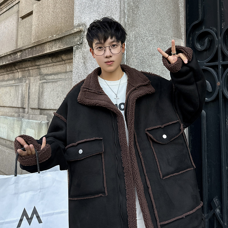 港风羊羔毛外套冬保暖大码棉服男高街加厚棉衣2901P118控168，男装棉衣，电商A029A