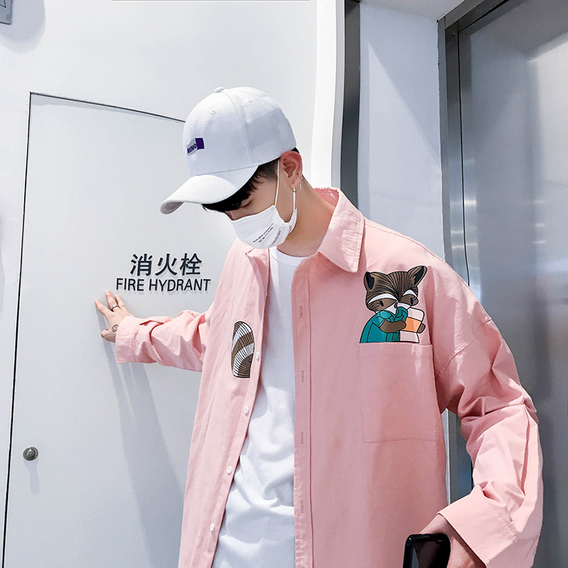 小松鼠潮男衬衣学生长袖衬衫港风大码宽松外套A029AC107P50,男装衬衫,电商A029A