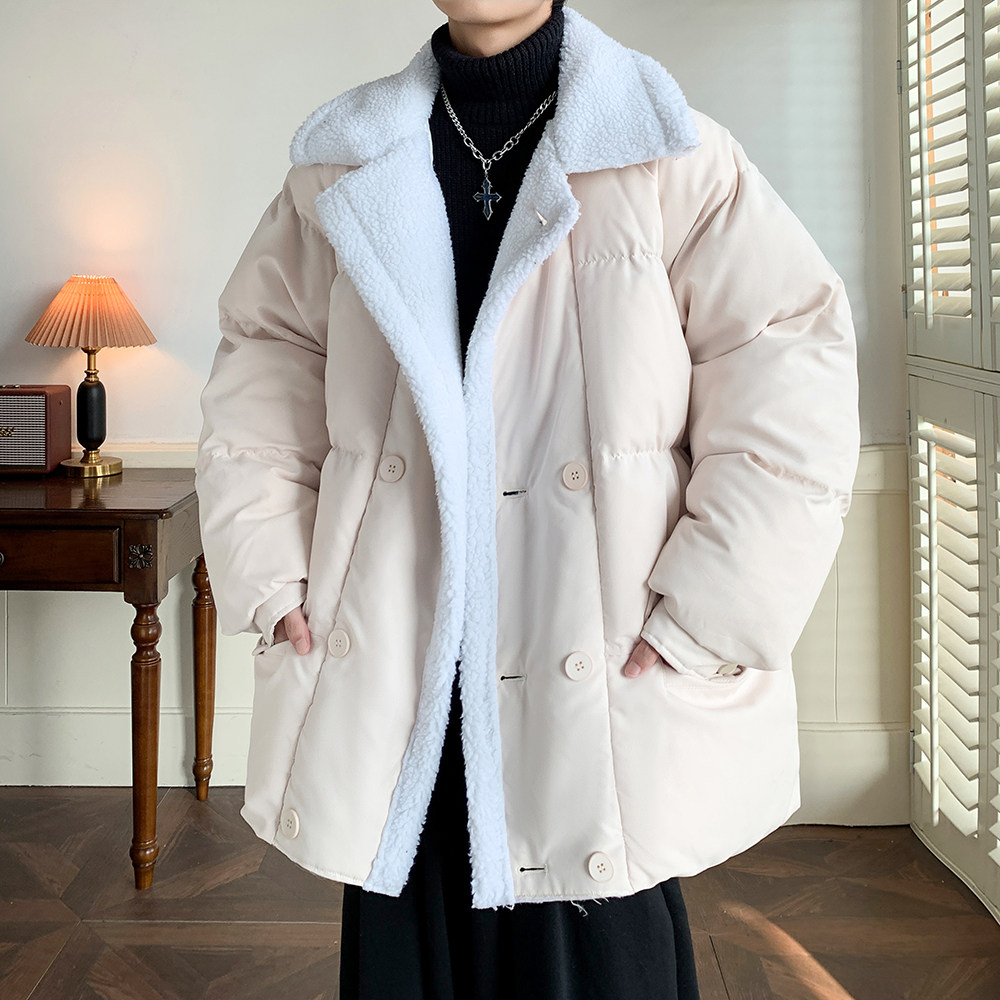 大码休闲棉服冬季羊羔绒翻领保暖外套男纯色棉衣2911P105控148,男装棉衣,电商A029A