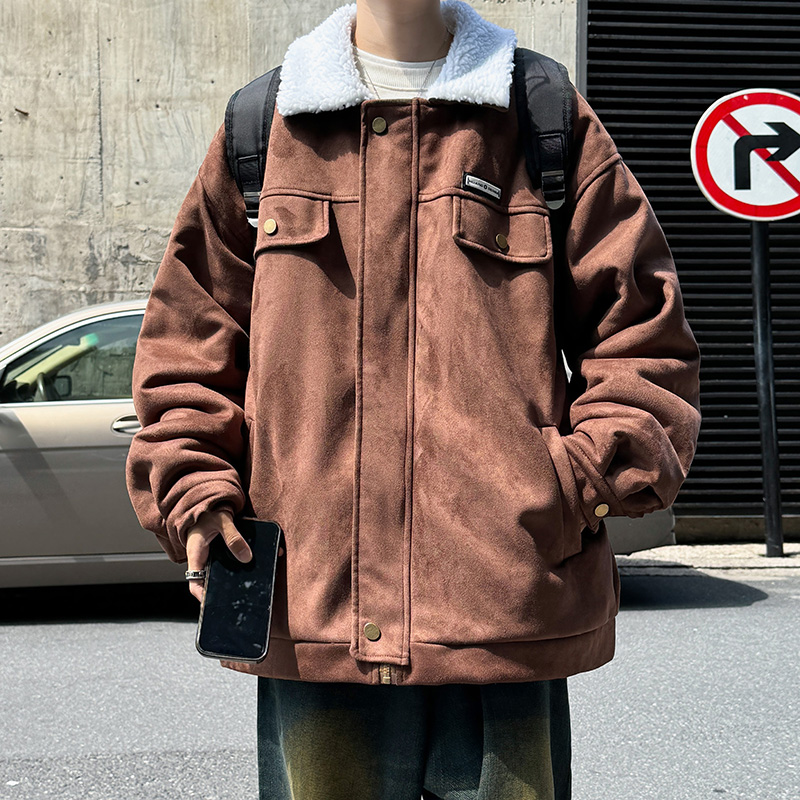 港风休闲棉服冬季款羊羔绒翻领加厚外套工装棉衣2903P88控128，男装棉衣，电商A029A
