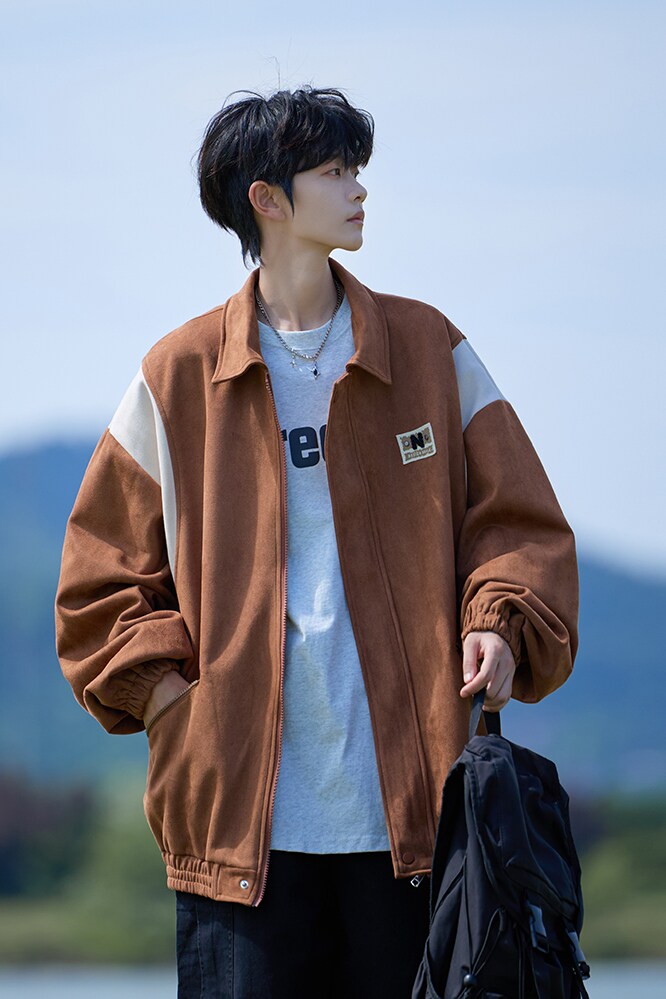 相机片撞色日系宽松休闲棒球服夹克百搭外套男6631P88控118,男装夹克,电商A029A