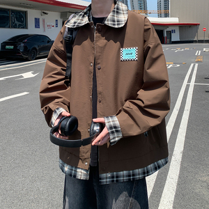 外景秋款格子拼接外套 潮男流行休闲夹克A029A 6652 P85控128图片