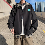 外景2025秋款格子拼接大码外套青年潮男百搭夹克6652P85控128，男装夹克，电商A029A