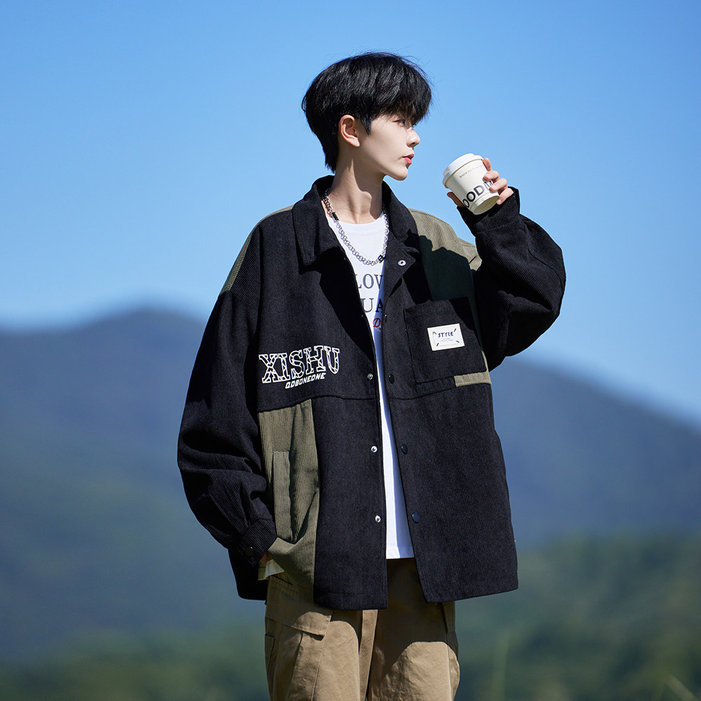 新款日系灯芯绒休闲夹克男宽松外套相机片外景6629P68控98,男装夹克,电商A029A