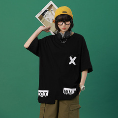 Youth Summer round neck short sleeve Hong Kong fashion men's print casual T-shirt green wall