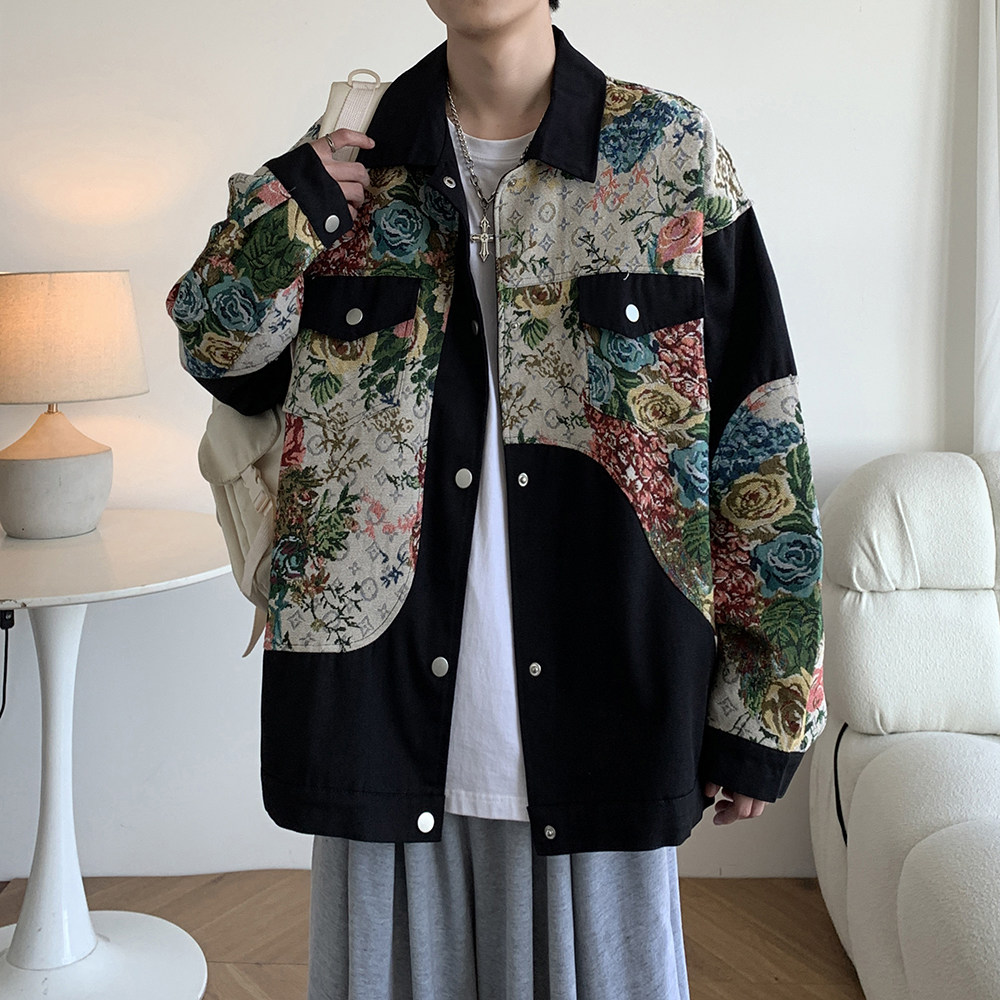 潮港风个性日系文艺男夹克宽松休闲刺绣碎花外套2881P75控108,男装夹克,电商A029A