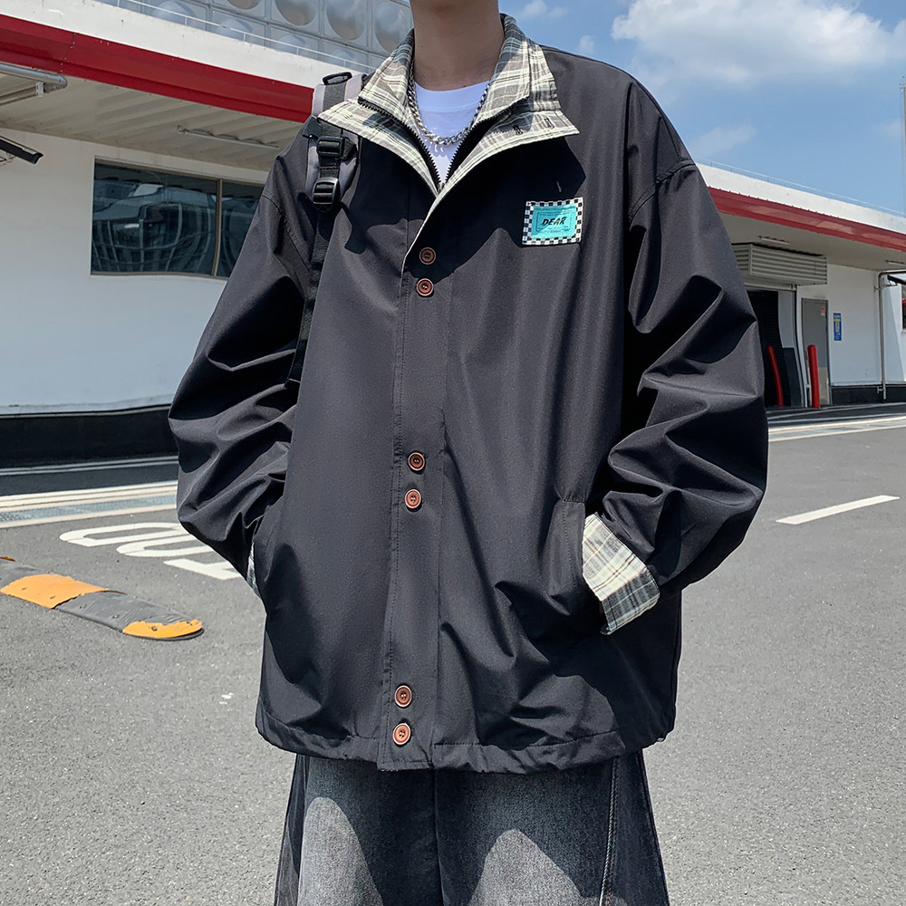 2026秋款立领大码外套格子拼接青年男休闲夹克6650P88控128,男装夹克,电商A029A
