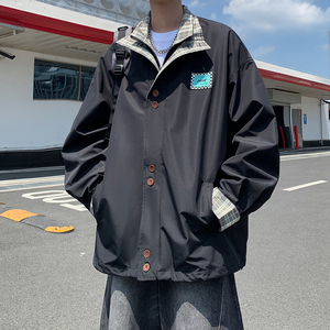 2026秋款立领大码外套 格子拼接青年男休闲夹克 6650 P88控128图片