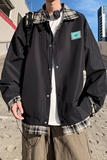 外景秋款格子拼接外套潮男流行休闲夹克A029A6652P85控128，男装夹克，电商A029A