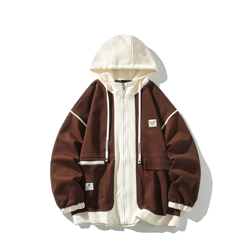 日系白底撞色连帽外套假两件刺绣潮男休闲夹克6628P98控138，男装夹克，电商A029A