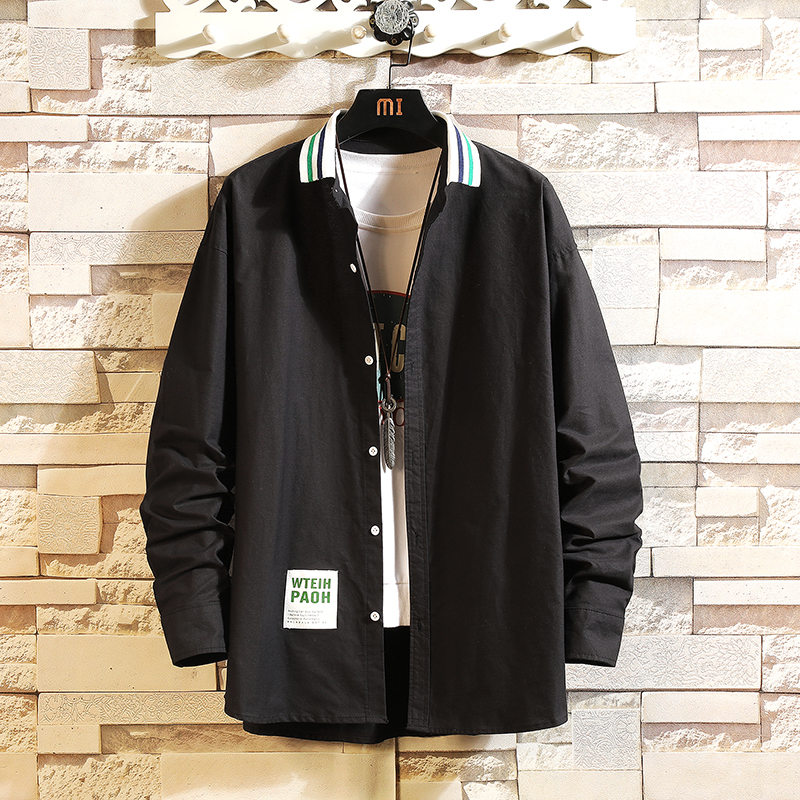 Japanese fashion men's shirt student loose small collar long sleeve shirt with clapping brick