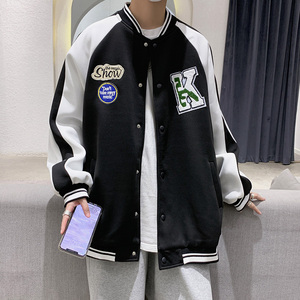 春秋港风宽松棒球服 潮男大码休闲夹克纯色外套 2259 P70控88图片