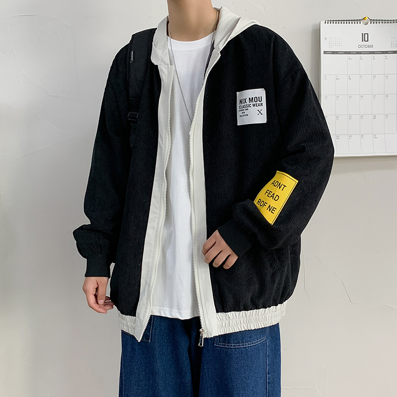 Hong Kong style jacket student hooded casual jacket men's loose corduroy jacket