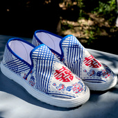 传统结婚双喜字手工布鞋 女民俗千层底一脚蹬百搭吉祥棉布单鞋 夏秋