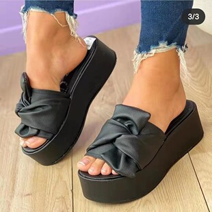 时尚坡跟毛毛拖鞋women wedge heels slippers ladies sandals 43