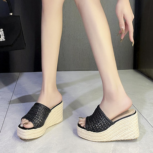 wedge 女women sandals 女2026增高松糕鞋 超高跟坡跟编织半拖鞋