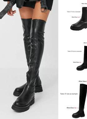 2025过膝长靴autumn pu leather flat boots for women 5cm shoes