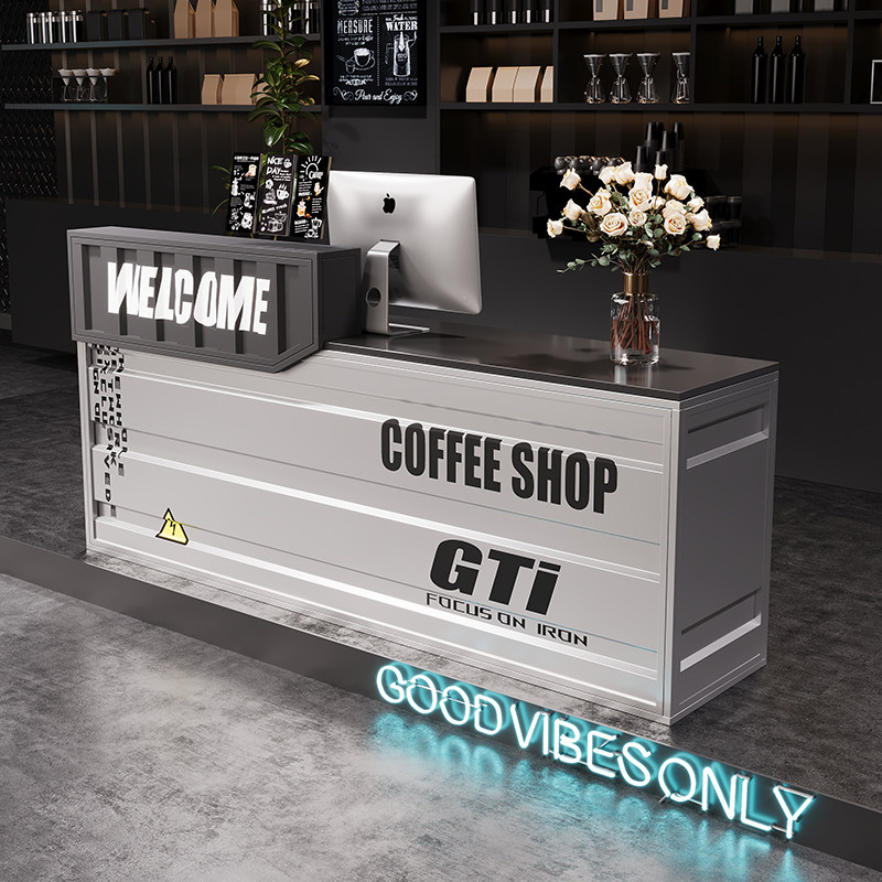 工业风酒吧吧台收银台潮店奶茶店健身房创意网红铁前台接待柜台桌