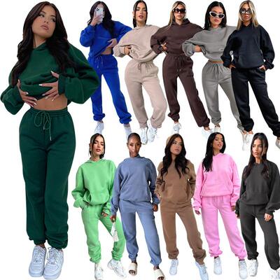 Women casual pants two-piece suit with hoodie fleece hoodie