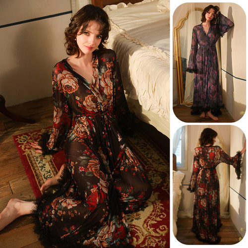 2026 Women's Sleeping Robe V-neck Long Sleeve Home Robe